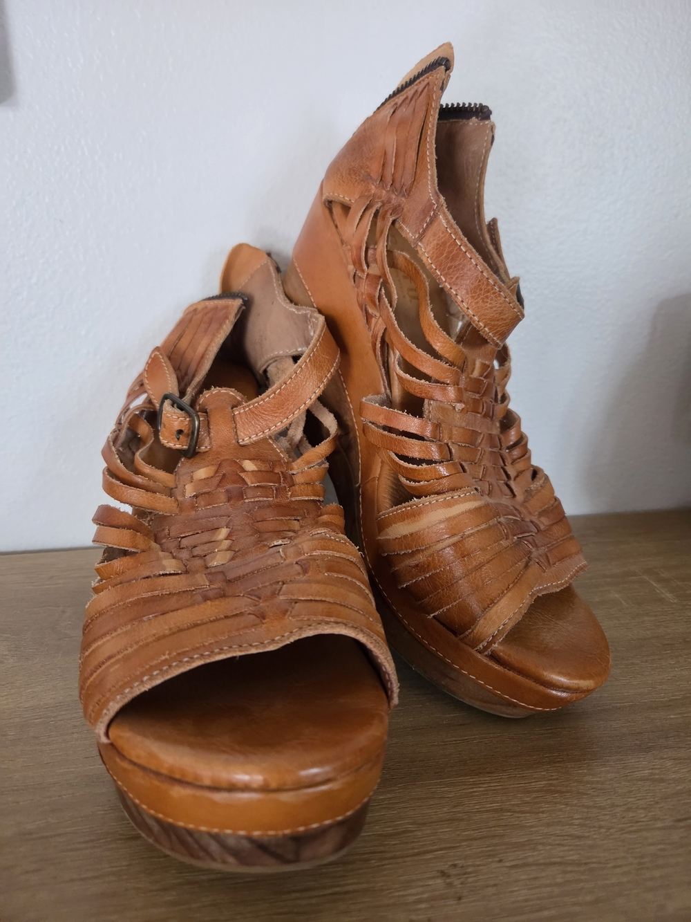 BedStu Leather Wedge Sandals - Tan - Picture 2 of 13